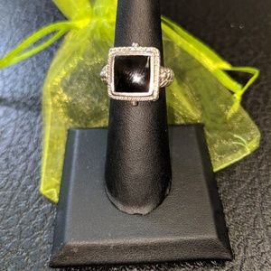 Black and Silver Square Satement Ring, Size 5.5